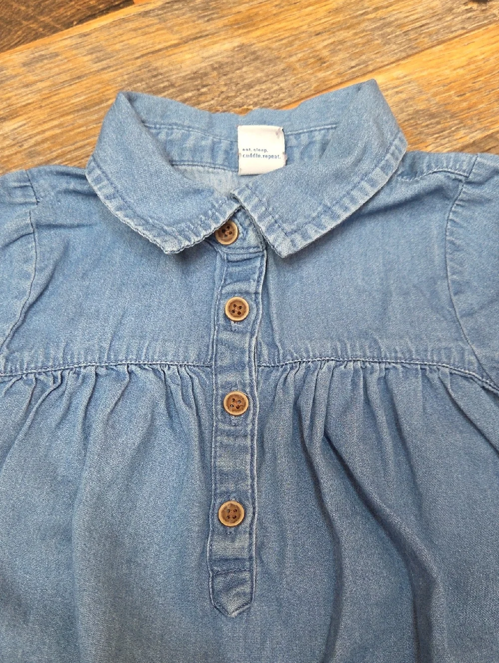 Old Navy Blue Chambray Collared Long Sleeve Dress, Size 18-24 Months